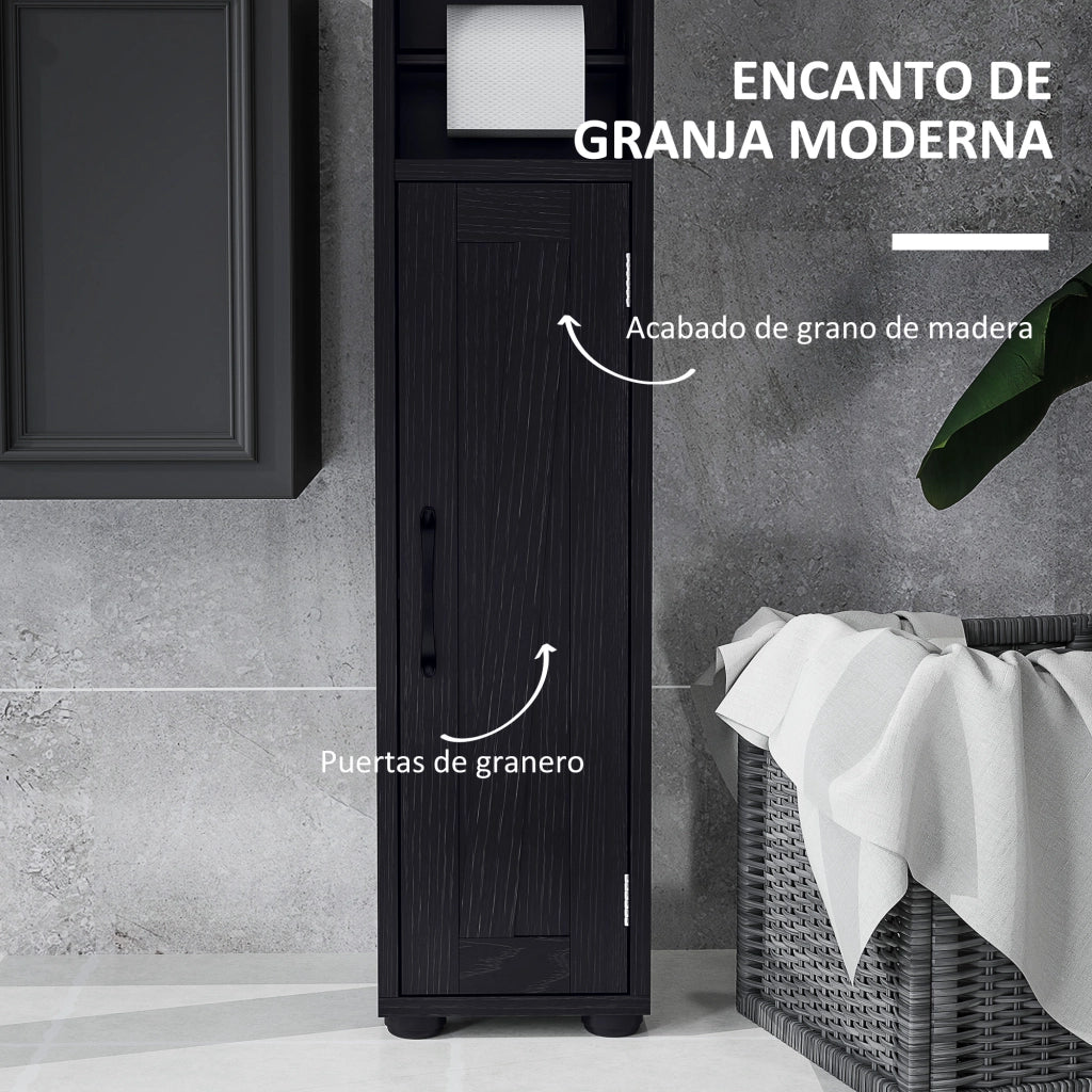 Colonna Bagno 2 Ante con Ripiani Regolabili e Portarrollos ¨C zephmum ¨C 20x20x185 cm Nero