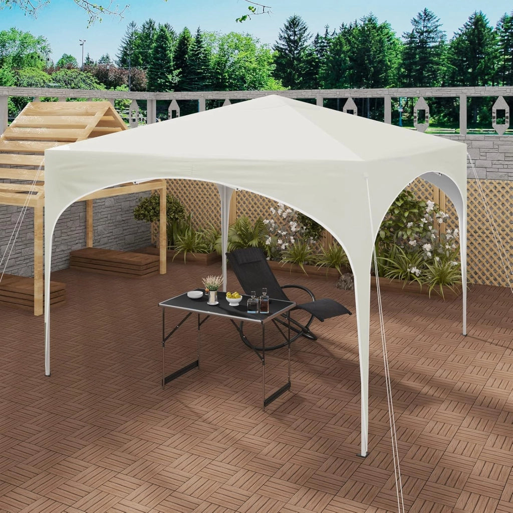 Gazebo da Giardino Richiudibile 3x3m Gazebo Esterno in Ferro Regolabile in Altezza Tendone con Soffitto Semicircolare Pieghevole Protezione Solare, Tende per eventi Facile da Montare Beige
