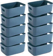 Organizzatore di Cassetta per Cucina e Bagno in Plastica con Maniglie a Mano - Azzurro - 25×18×10 cm - 10 Pack