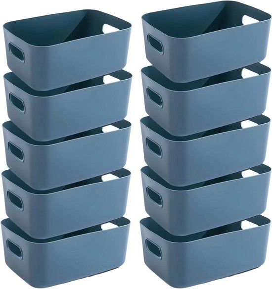Organizzatore di Cassetta per Cucina e Bagno in Plastica con Maniglie a Mano - Azzurro - 25×18×10 cm - 10 Pack