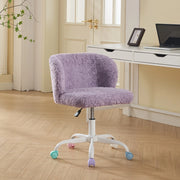 Sedia da ufficio in pelliccia sintetica con altezza regolabile, girevole a 360° e ruote silenziose viola