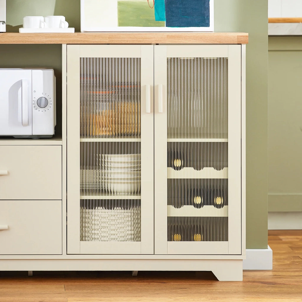 Credenza buffet con 2 ante in vetro Mobile da cucina Mobile microonde 120x40x90cm Beige FSB81-MI SoBuy