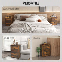 Comodino 2 Cassetti Stile Rustico 40x30x56 cm Marrone