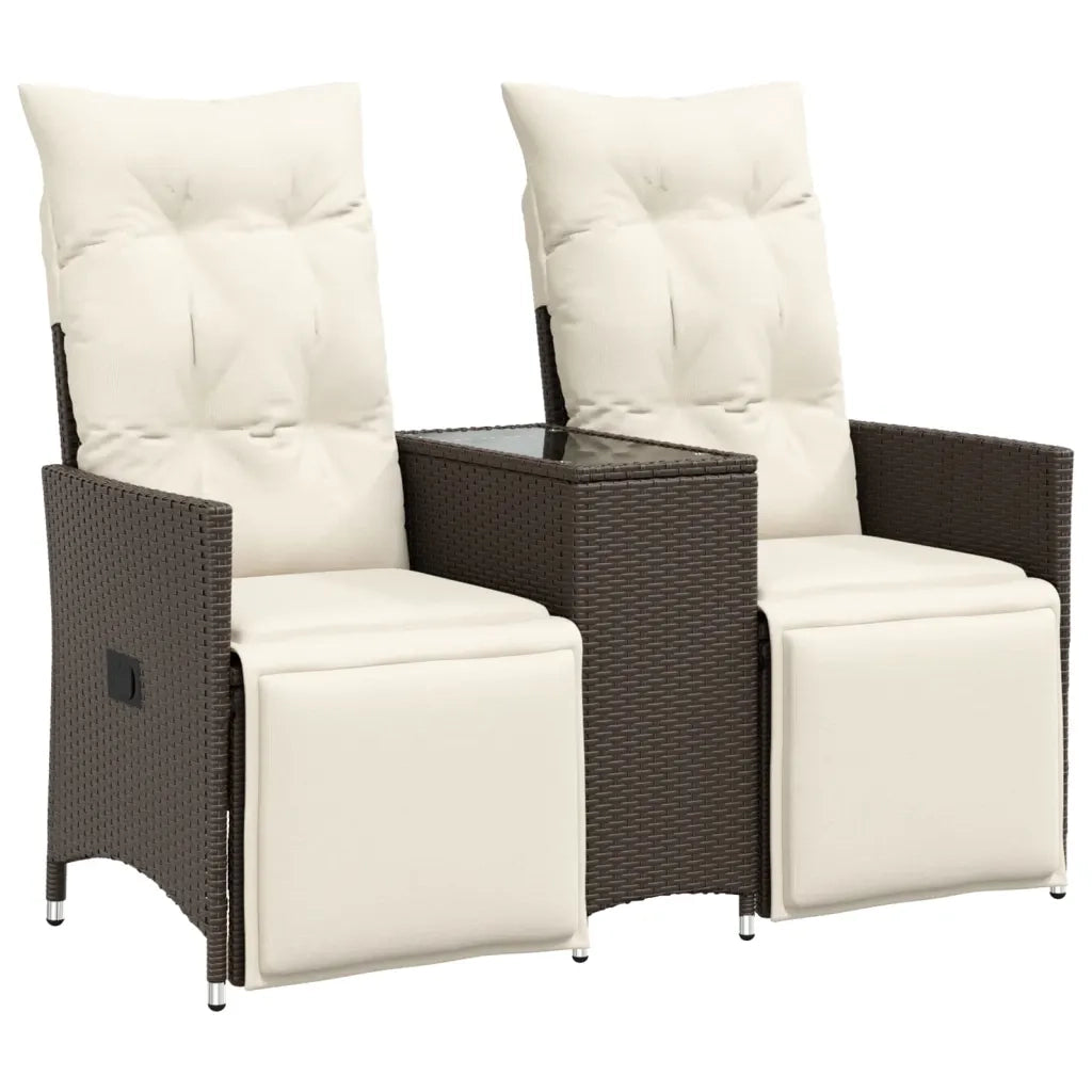 Divano Giardino Reclinabile 2 Posti Tavolino-Sofa da Giardino-Divanetto da esterno Marrone Polyrattan 810503