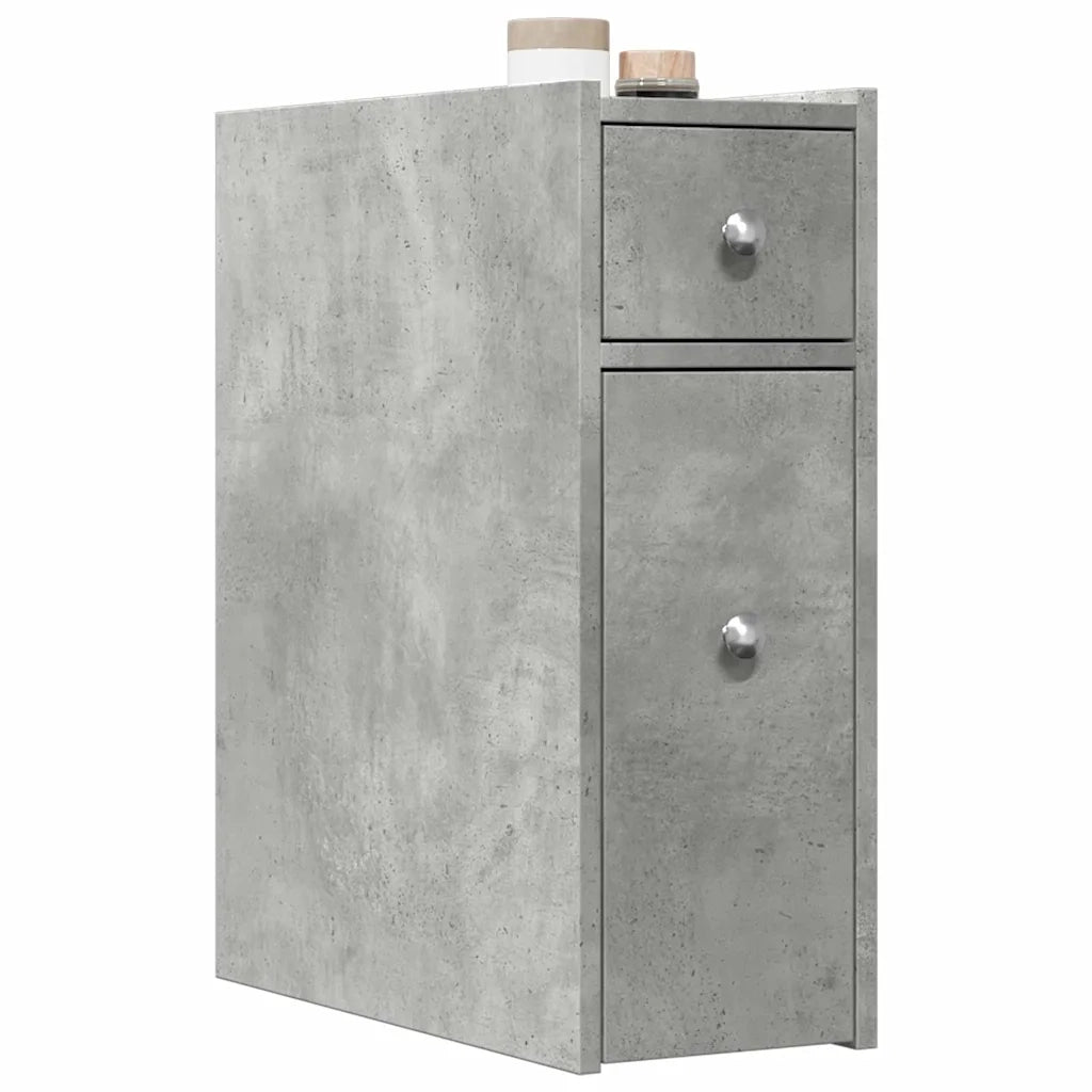 Armadietto da Bagno Stretto con Ruote Grigio Cemento Truciolato 855289