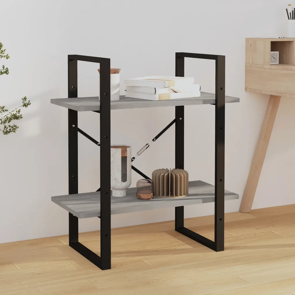 Libreria a 2 Ripiani-Scaffale per Libri-Mobile di Stoccaggio Grigio Sonoma 60x30x70cm Legno Multistrato