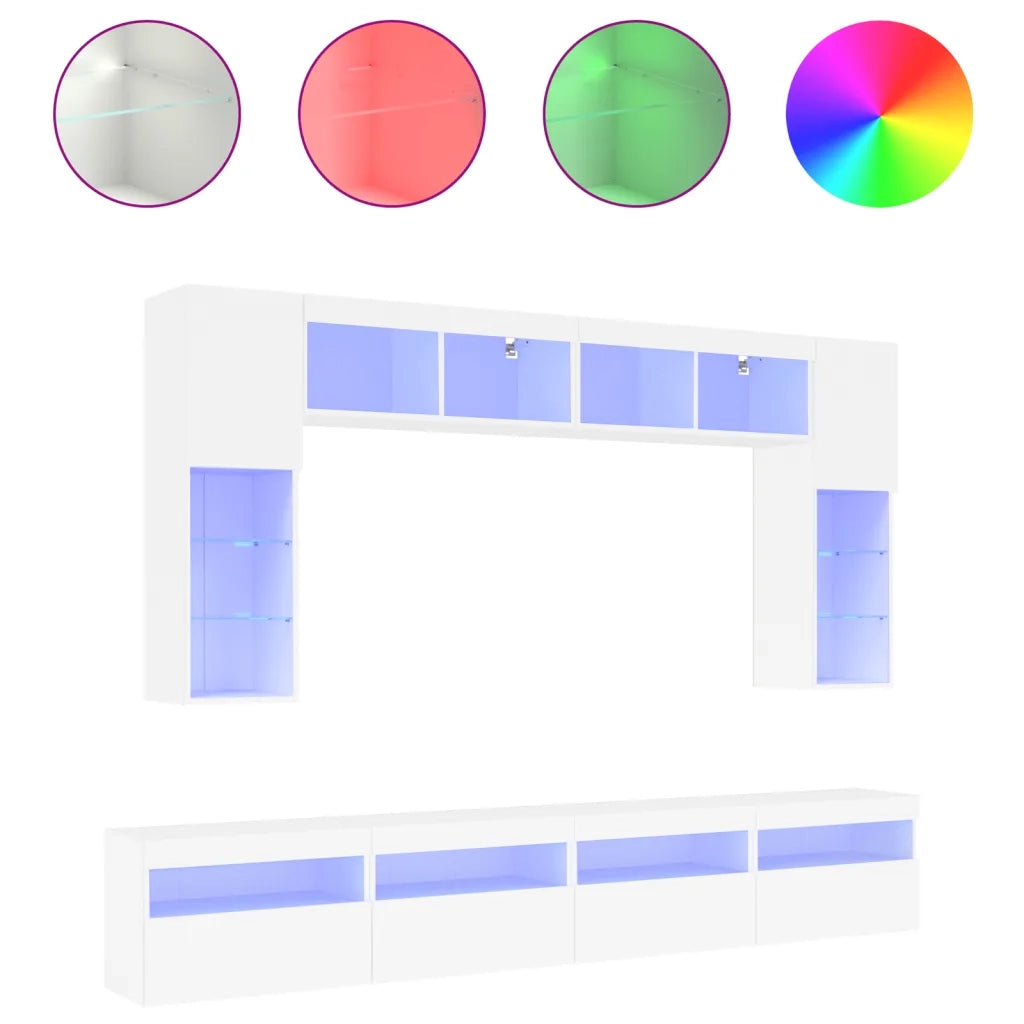 Set Mobili TV a Muro 8 pz con Luci LED Bianco