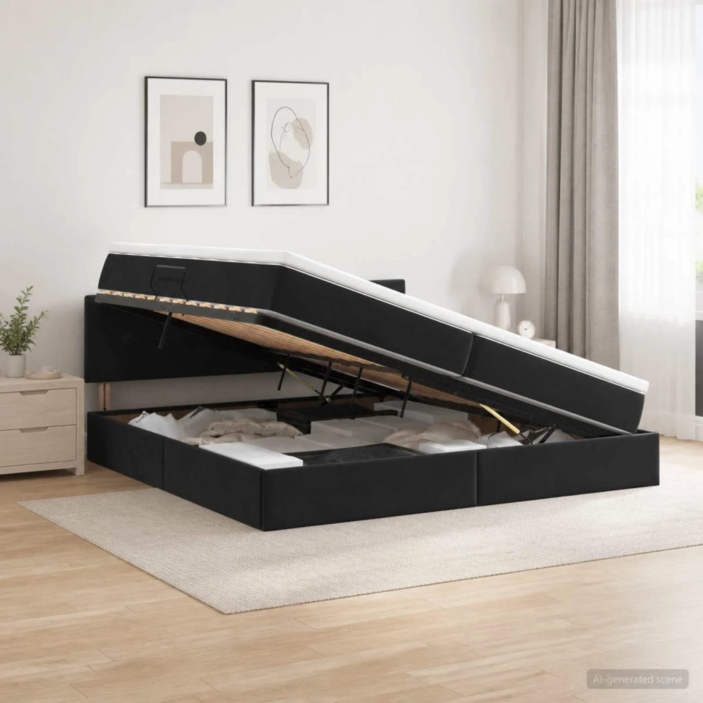 Letto con contenitore LED e materasso Nero 200 x 200 cm Velluto 3459272