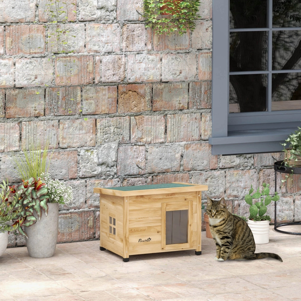 Casetta per Gatti Esterno Legno Sollevata Tetto Catrame Finestra ¨C zephmum ¨C Giallo 57x45x43 cm