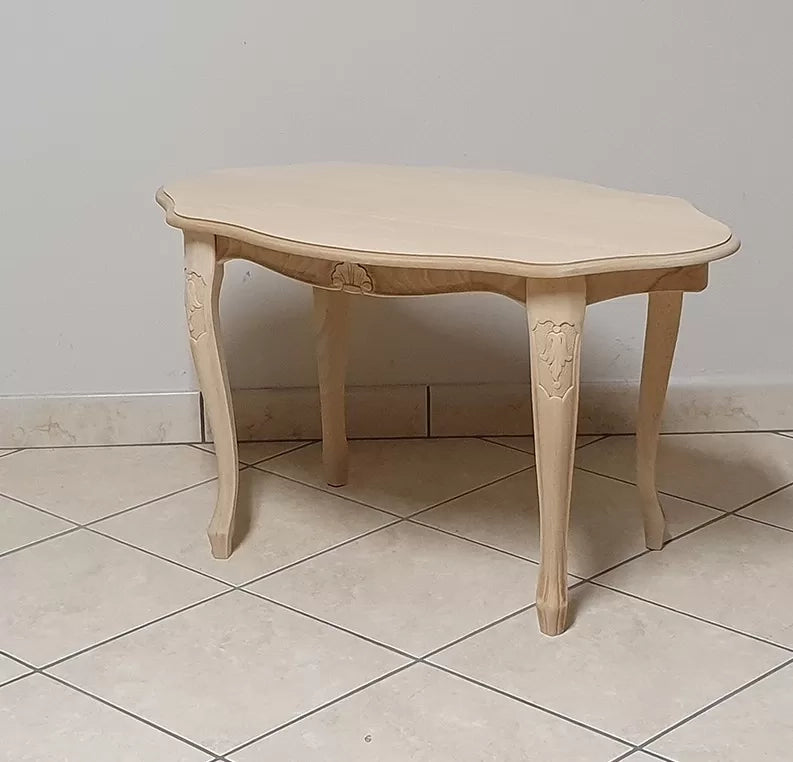 Tavolino ovale legno massello intagliato grezzo 74x46x46 - Mobili 2G