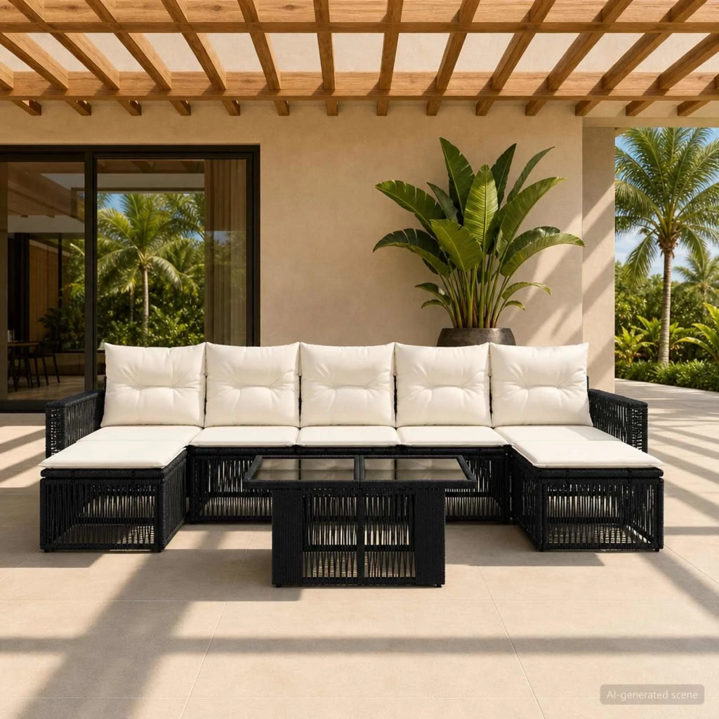 Set Divano da Giardino 8 pz Nero e Bianco Crema polyrattan 3436831