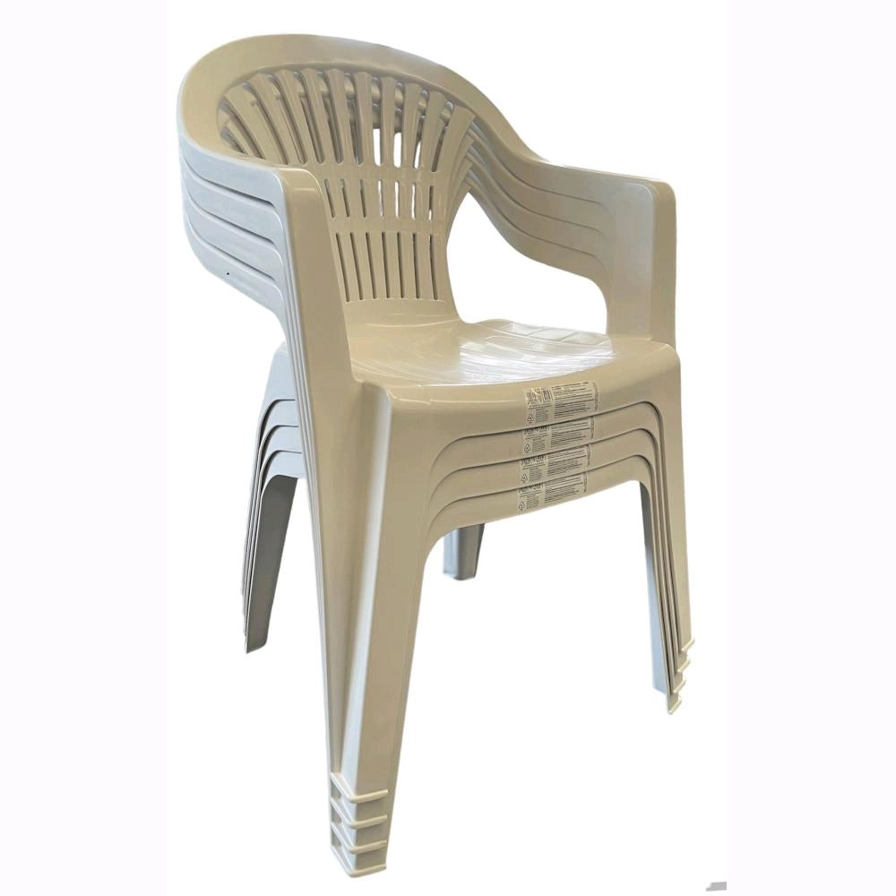 Set 4 Sedie in Polipropilene da Giardino Colore Bianca Impilabile con Braccioli Mod. Nizza