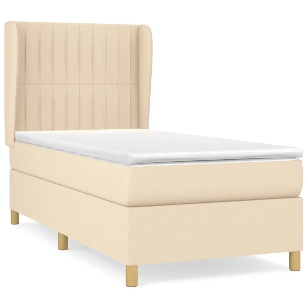 Letto singolo | Letto per adulti | Giroletto a Molle con Materasso Crema 80x200 cm inTessuto
