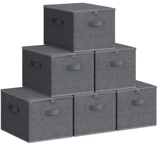 Set di contenitori in tessuto pieghevoli con maniglie, 40 x 30 x 25 cm, colore grigio scuro.
