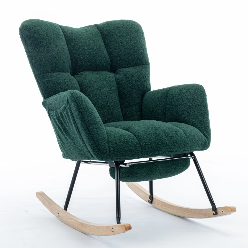 Poltrona a Dondolo con Poggiapiedi Estraibile ¨C MINIMAL ¨C Tessuto Boucl¨¦ Verde