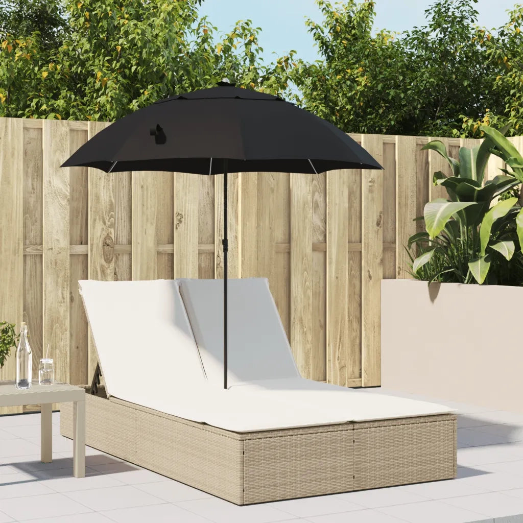 Lettino Prendisole Doppio Cuscini e Parasole Beige Polyrattan 368085