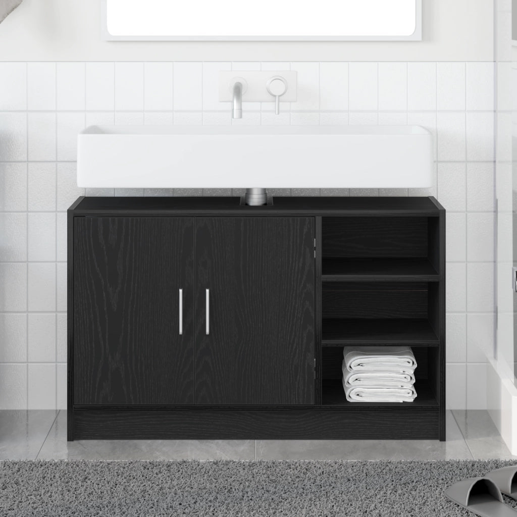 Armadio Lavabo Rovere Nero 90x29x55 cm Legno Ingegnerizzato