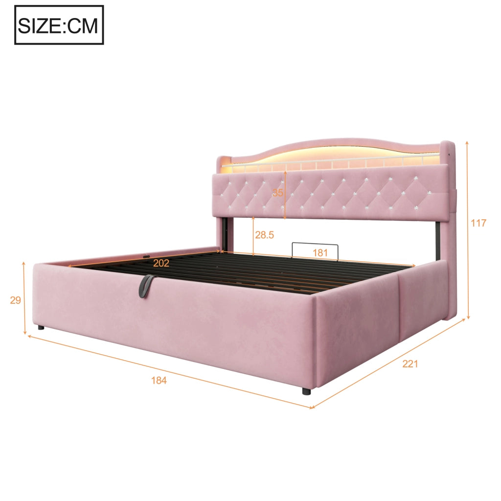 Letto contenitore 180 × 200 cm con sollevamento idraulico, USB, USB-C, led et cassetti testiera, sans materasso