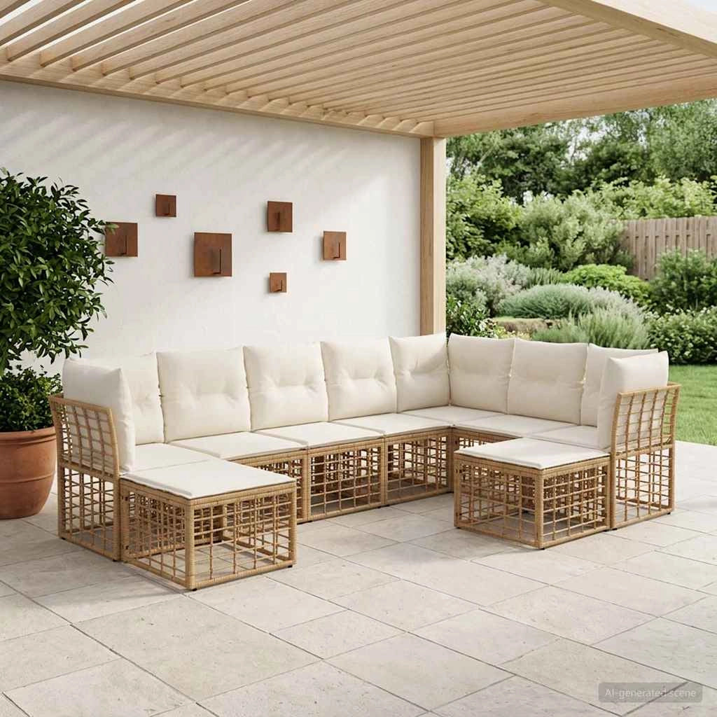 Set di divani da esterno Naturale e Bianco Crema Poliestere 3437618