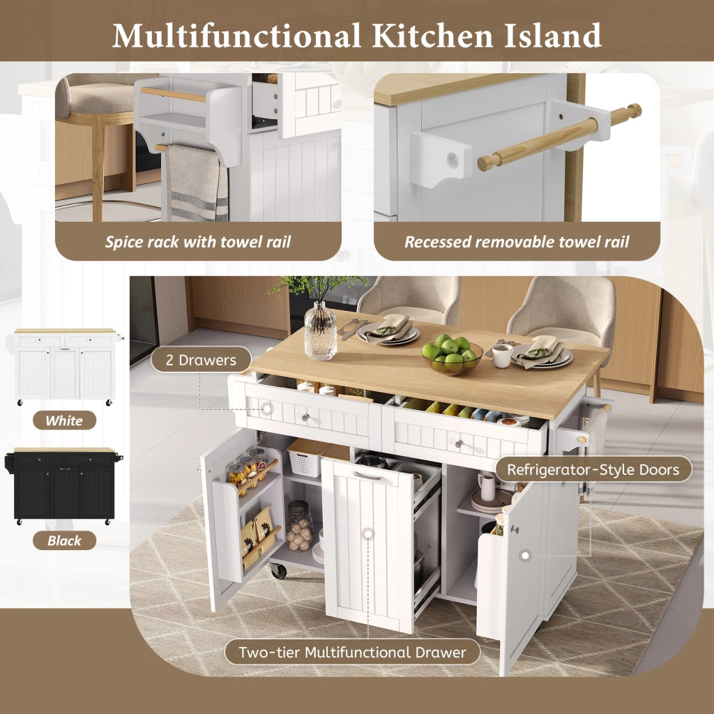 Carrello da Cucina con 2 Cassetti; Ripiani Regolabili; Portasciugamani e Piano Ribaltabile per Cucina; in MDF; 140x40-70x92 cm