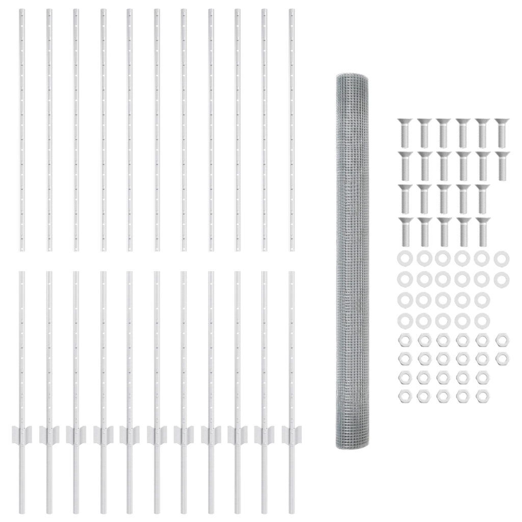 Recinto in rete saldata con 22 pali a U Argento 1.4x25 m Acciaio