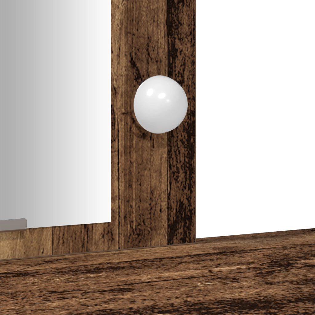 Tavolo da toeletta con luci LED Legno Antico 102x33x135 cm