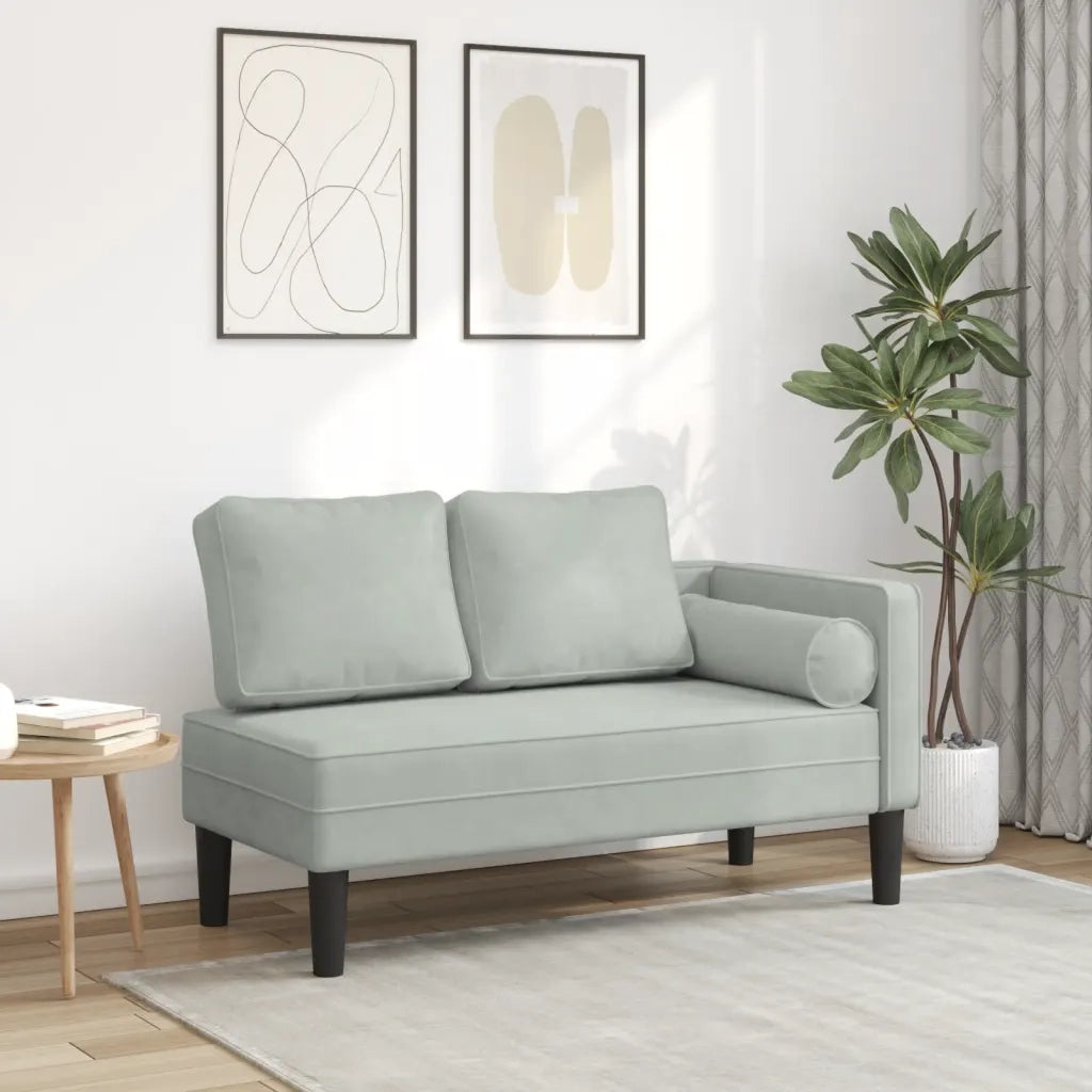 Chaise Longue con Cuscini Grigio Chiaro in Velluto CFW2322137