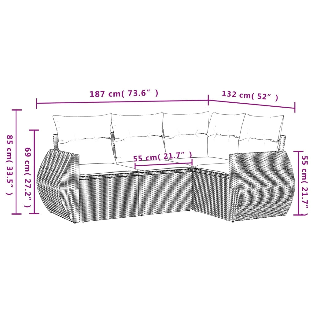 Set Divani da Giardino 4 pz con Cuscini Nero in Polyrattan 3221305