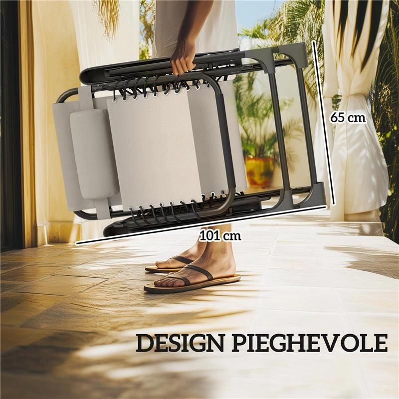 SET 2 SEDIE SDRAIO A GRAVITÀ ZERO PIEGHEVOLI CON SCHIENALE REGOLABILE E TAVOLINO BEIGE