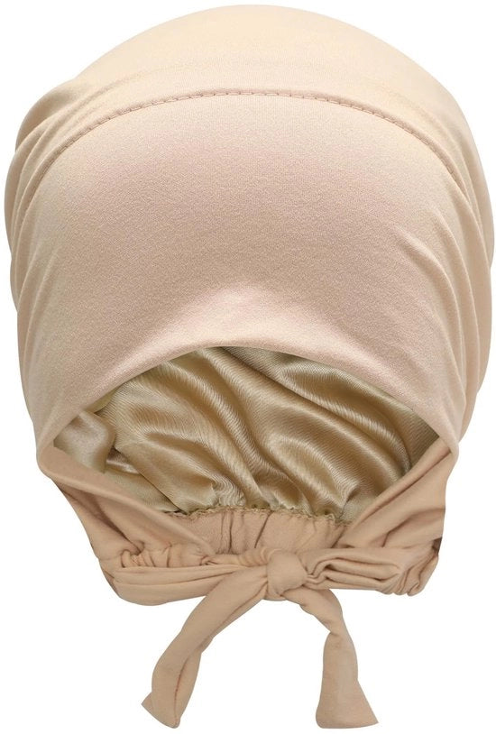 Hijab con chiusura a strisce - Interno in seta - Superficie antiscivolo - Tonalità crema rossa - Misurabile - Circonferenza del capo circa 58cm - Capo inferiore