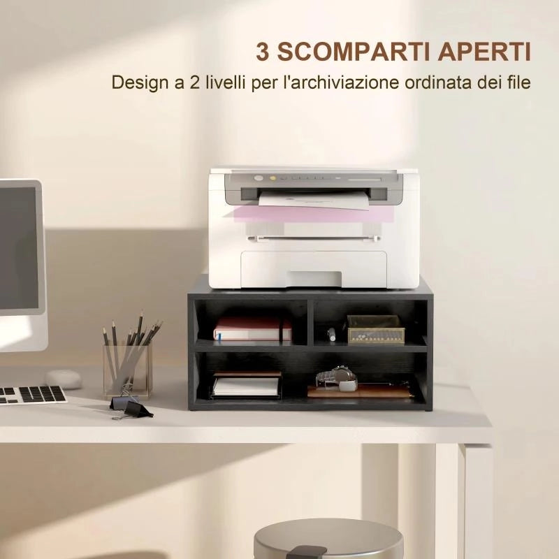 MOBILE PORTA STAMPANTE DA UFFICIO CON 3 RIPIANI APERTI A 2 LIVELLI, 47X40X22.5 CM, NERO