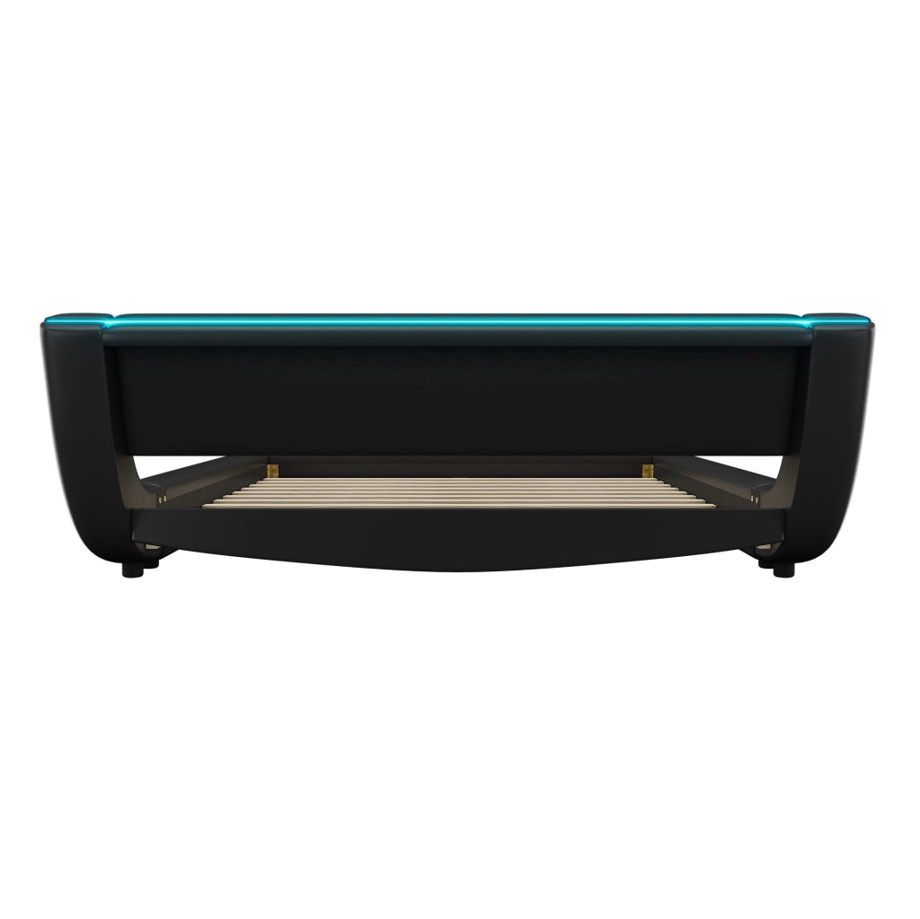 Letto basso 140 x 200 cm in PU e MDF con illuminazione LED regolabile; nero