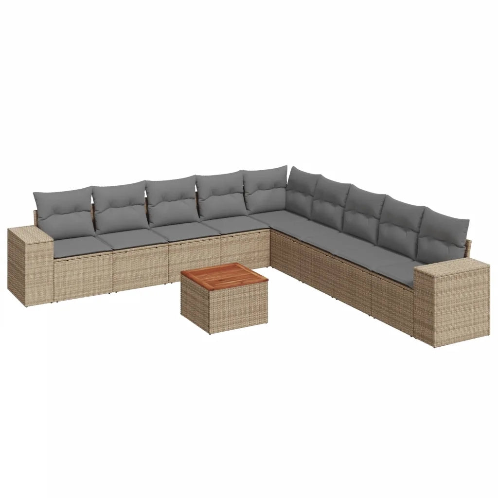 Set Divano da Giardino 10 pz con Cuscini Beige in Polyrattan 3257823