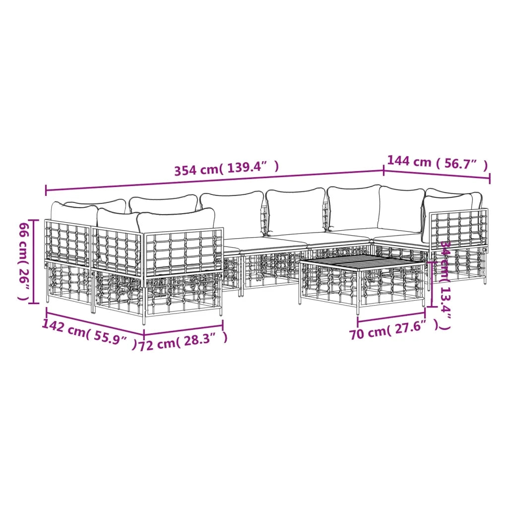 Set Divani da Giardino 8 pz con Cuscini Antracite in Polyrattan 3186802