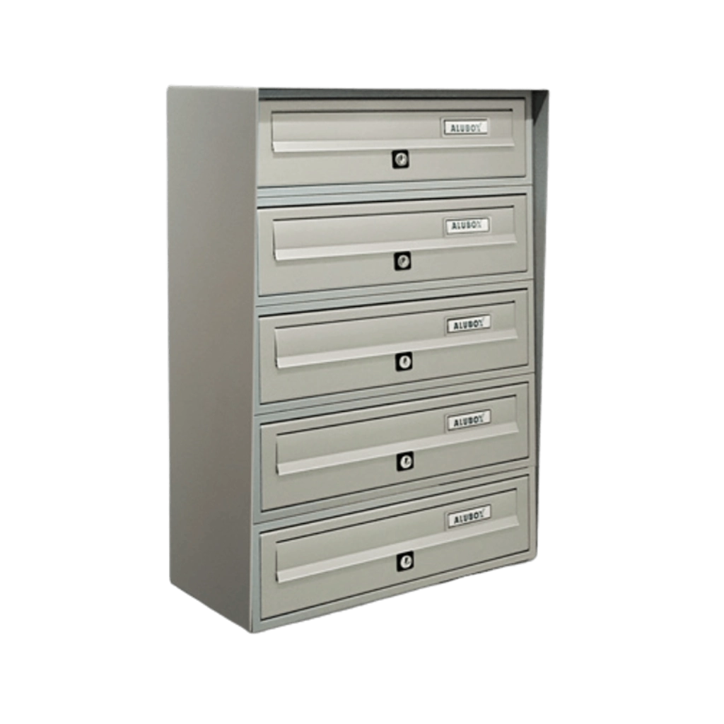 ALUBOX SLIM Cassette Postali Condominiali 5 Posti 63X39X30 Cm In Lamiera Zincata E Alluminio Cassetta Postale Da Esterno Condominiale Con Sistema Anti Prelievo COLORE: ARGENTO