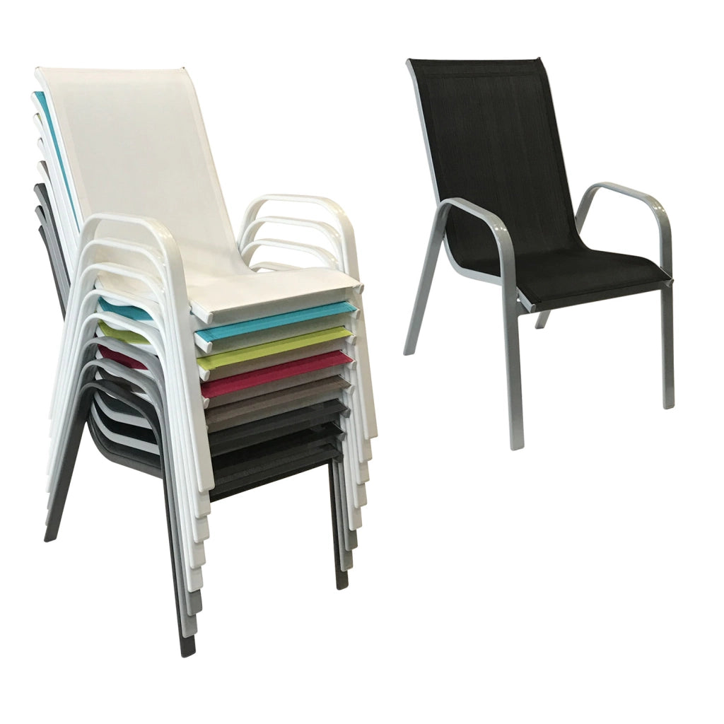 Set di 8 sedie MARBELLA in textilene nero - alluminio grigio