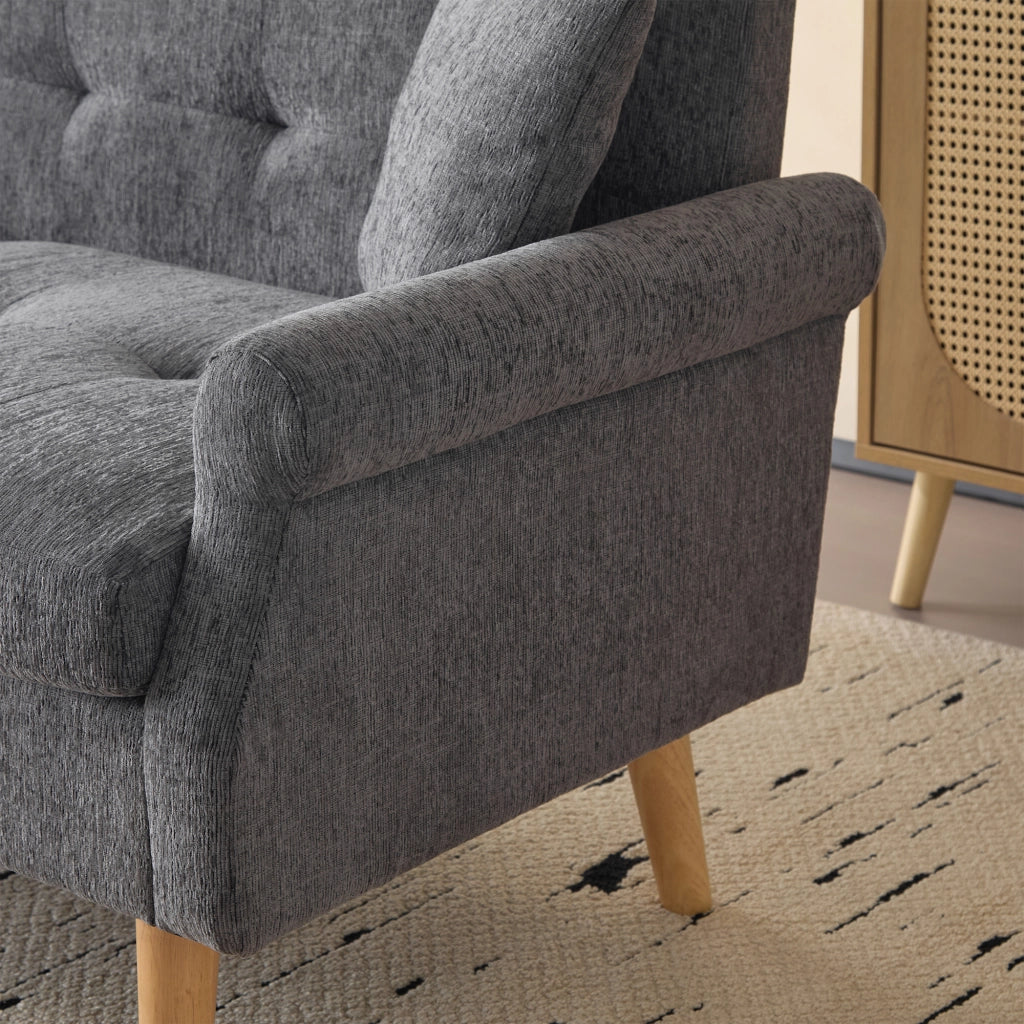 Divano 2 Posti con Cuscini Spessi e Braccioli Ergonomici, in Ciniglia Grigio 162 × 74 × 77 cm
