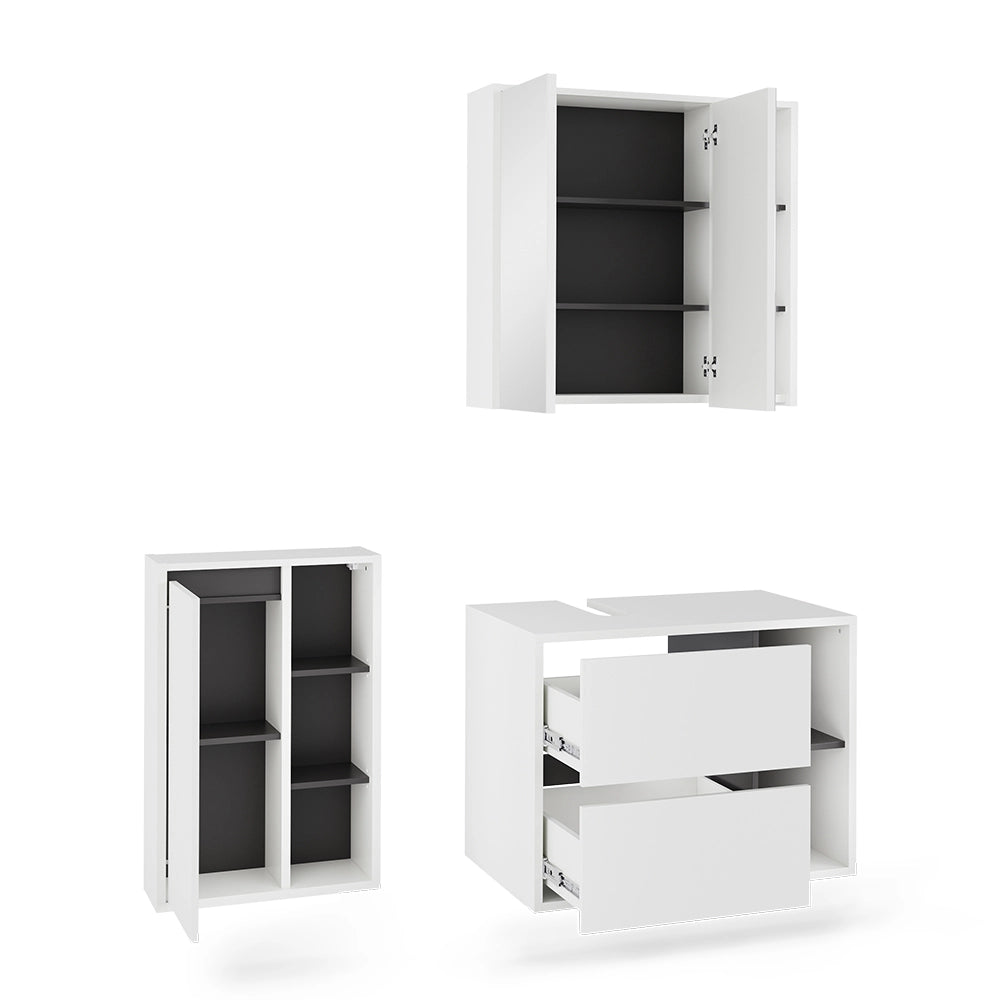 Vicco Set di mobili da bagno Bianco/Grigio 3 parti