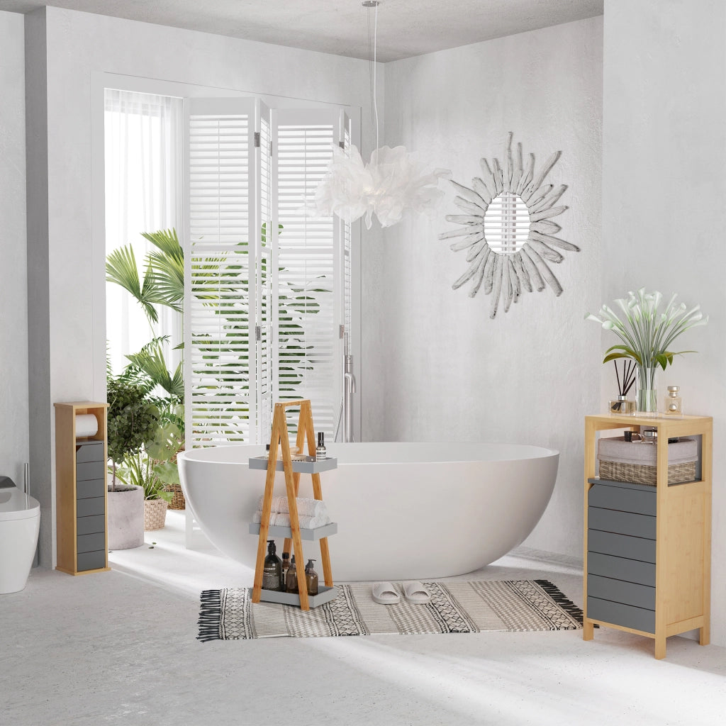 Colonna bagno salvaspazio ¨C Xylo ¨C legno bamb¨´ con anta e cassetto 32x30x80 cm