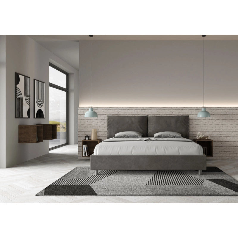 Letto imbottito Matrimoniale 200x210 cm Large - Con rete,Microfibra,Grigio