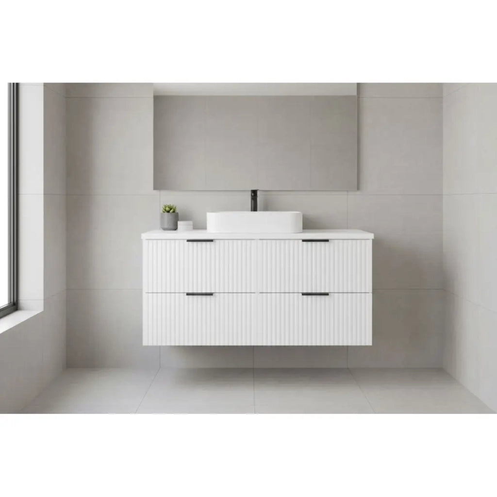 Set da bagno NOXERA 120 cm - Mobile sottolavabo sospeso bianco alpino opaco con piano per lavabo