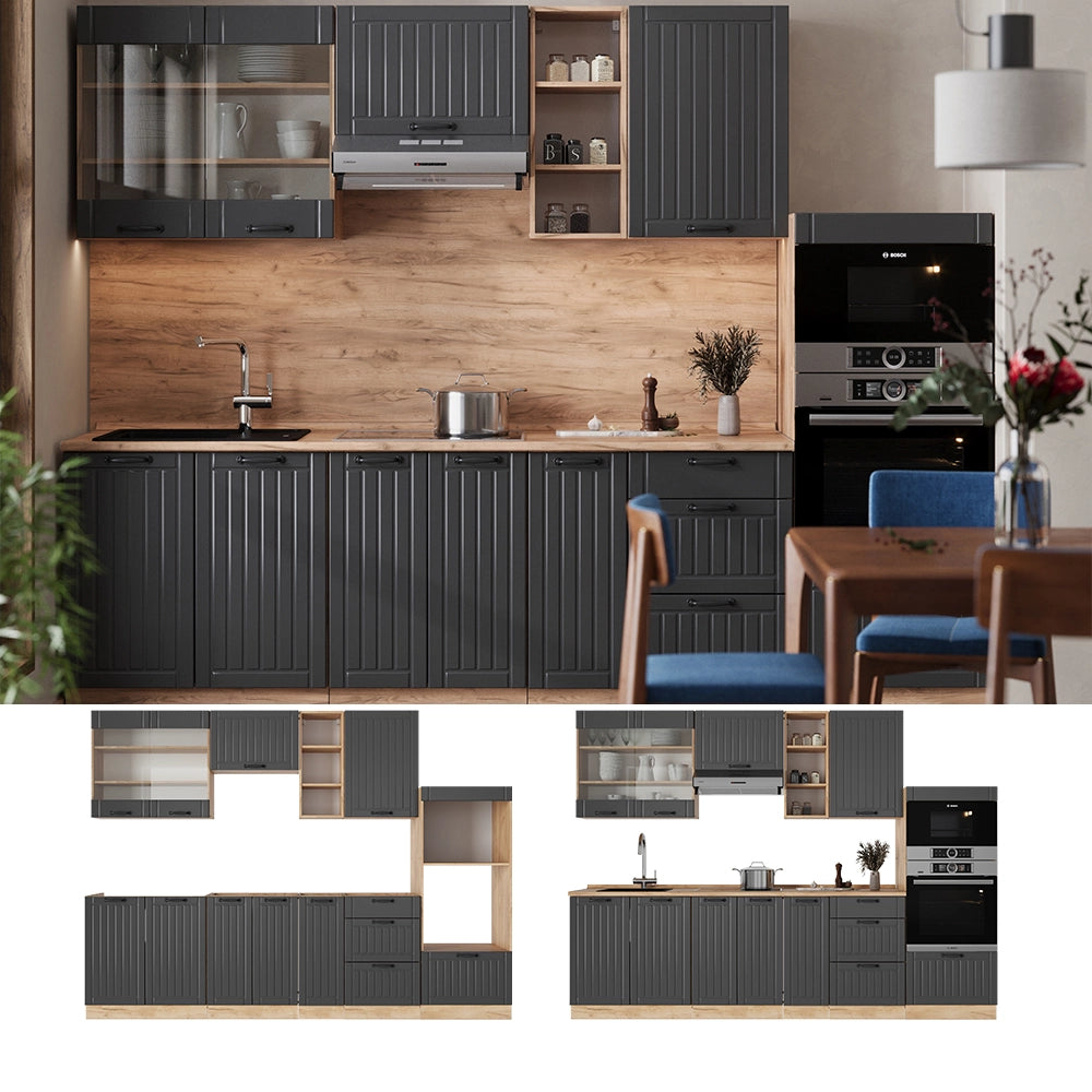 Cucina componibile Fame-Line Grigio scuro/Rovere dorato 280 cm, PL Rovere Vicco
