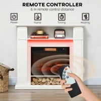 Camino Elettrico 1800W Regolabile con Fiamma 3D, Ripiano, Timer e Telecomando, 105x27x97 cm, Bianco