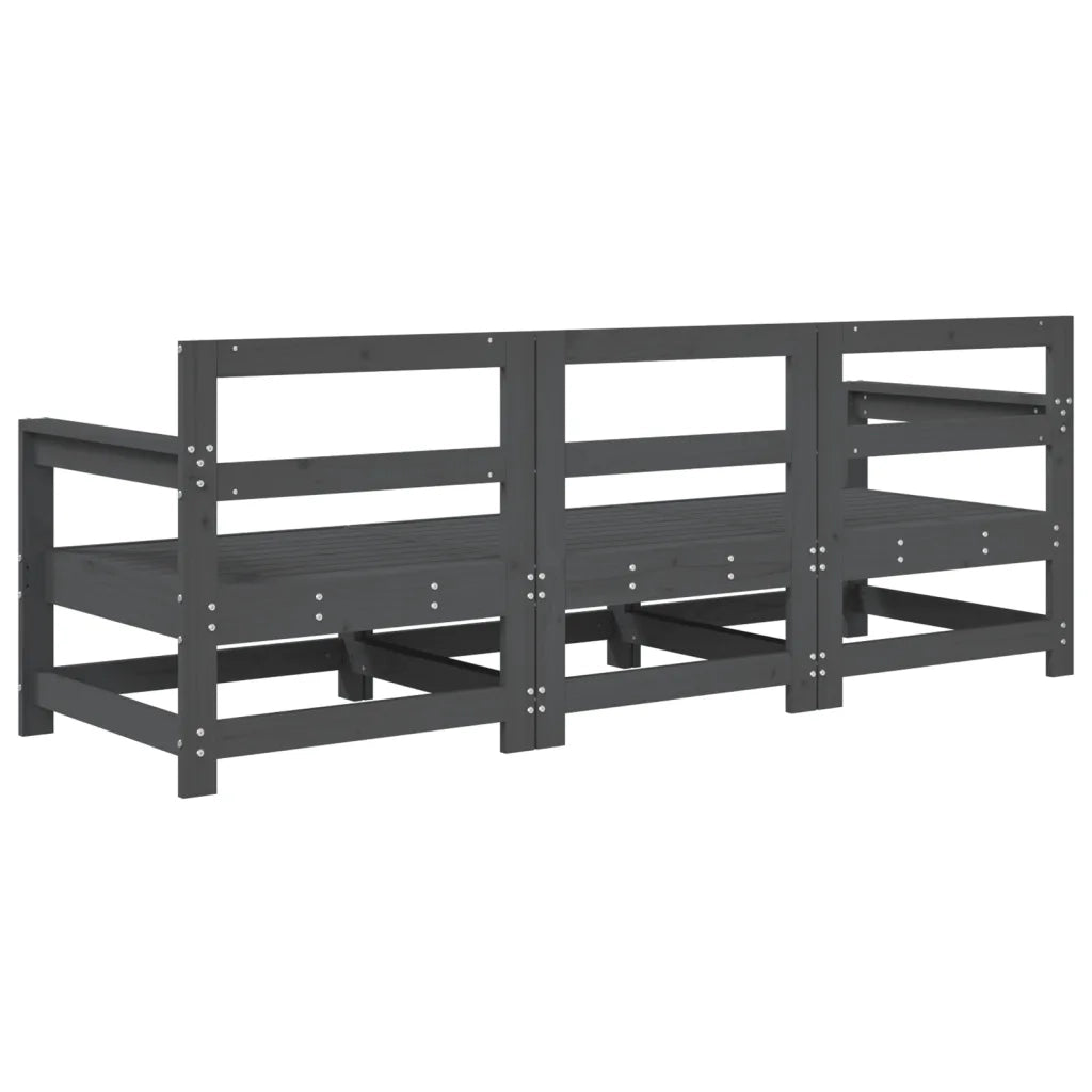 Set Salotto da Giardino 3 pz Grigio in Legno Massello di Pinocod mxl 84841