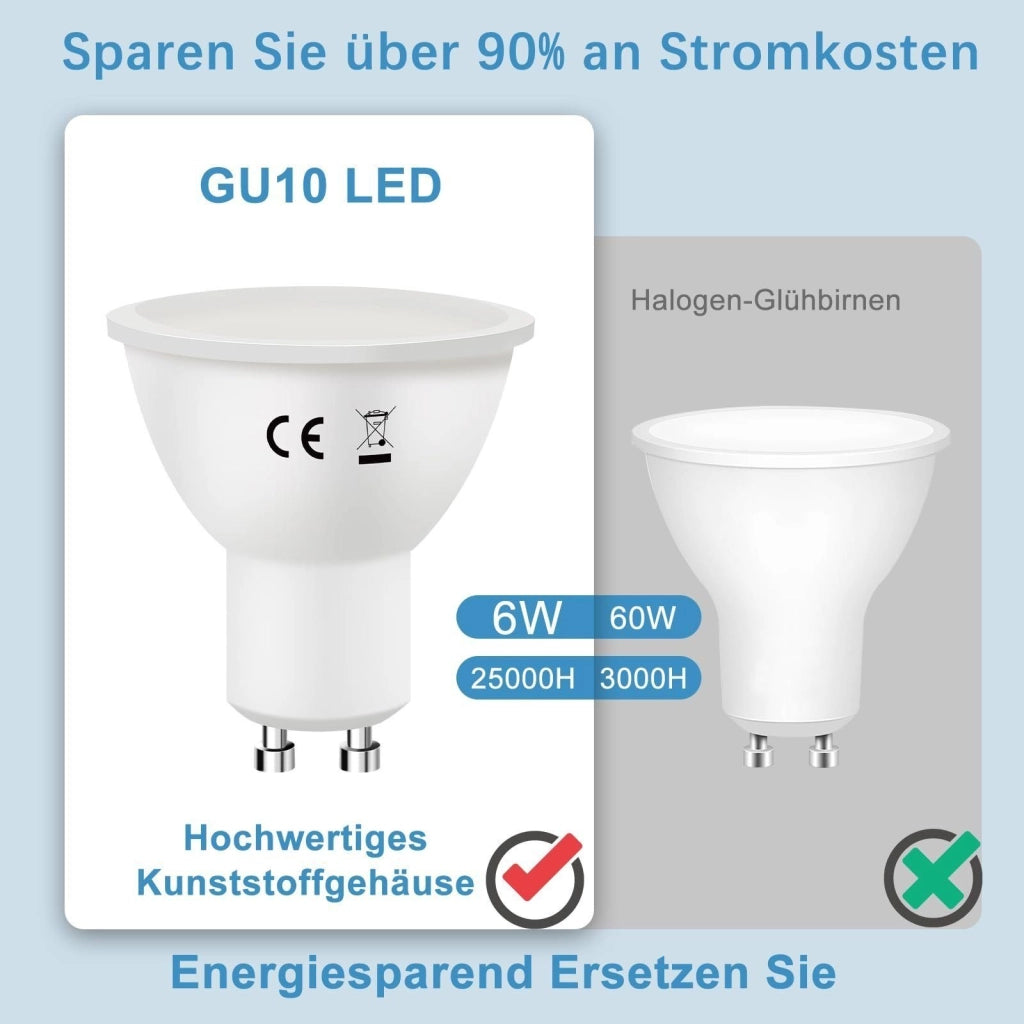 ZMH Confezione da 6 Lampadine LED GU10 Bianco Freddo 6W 5000K Angolo del Fascio 110°Riflettore