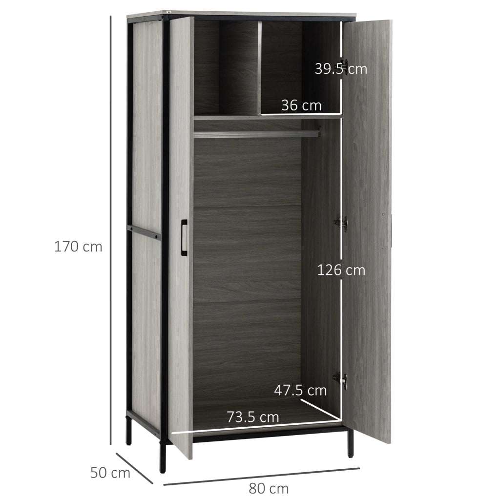 Easycomfort Armadio Guardaroba 2 Ante con Scomparti e Barra Appendiabiti 80x50x179cm, Grigio