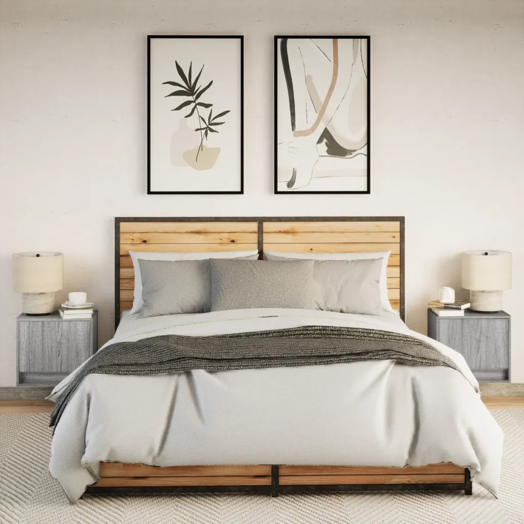 Comodini a Parete con luci LED 2 pz Grigio Sonoma 852086