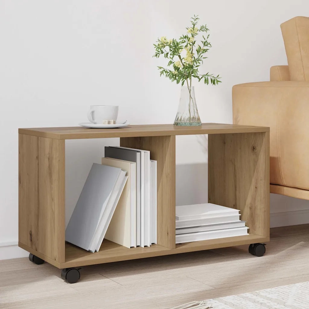 Mobiletto con Ruote Rovere Artigianale 72x33x42,5 cm Truciolato 853145