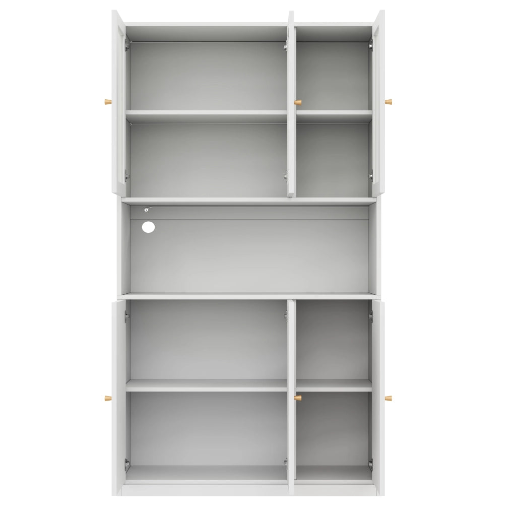 Libreria alta 100×35×200 cm con vetrina in vetro, LED multicolore, vani aperti e 3 ante, bianco