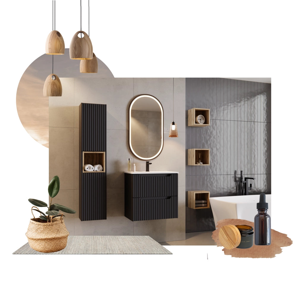 Set mobili bagno 50 cm con piano Nova Black 50 x 1401 x 40 cm